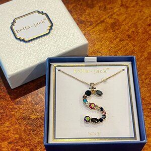 Bella Jack "S" Initial Necklace, Multi Colored Gems, Never Worn